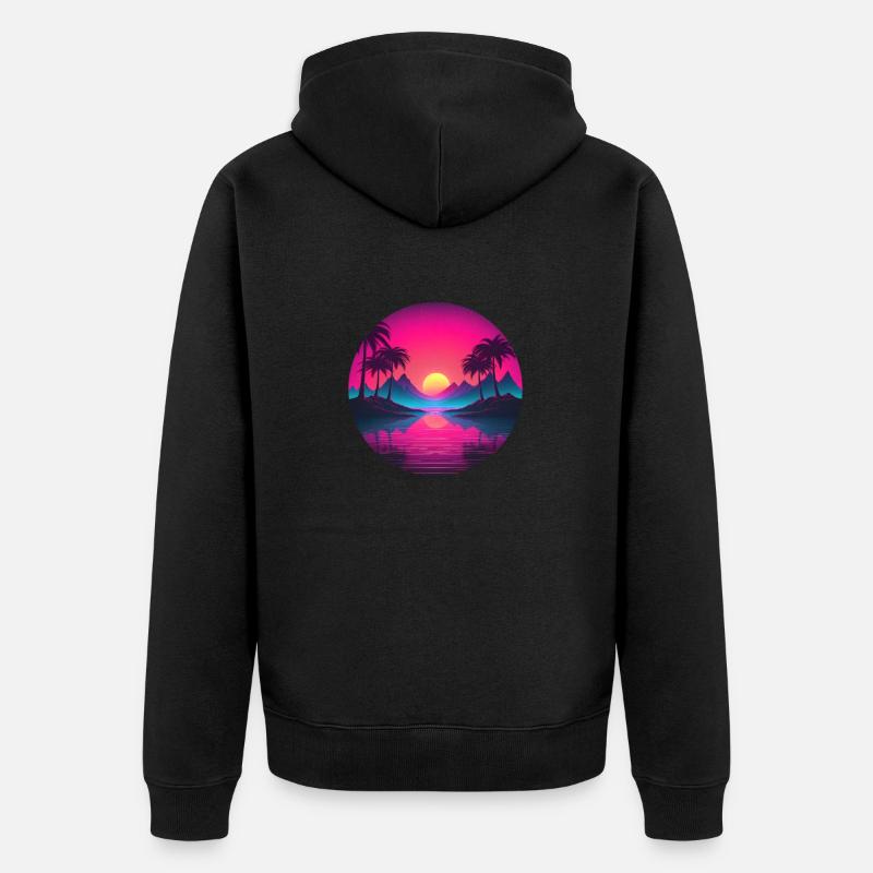 Tropical Chillwave Synthwave Sunset - Veste à capuche bio Premium Unisexe - noir