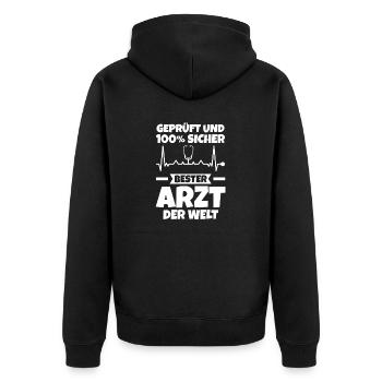 Mediziner Rettungssanitäter Notarzt Arzt - Unisex Premium Bio Zip Hoodie - Schwarz - Hinten - Nico (187cm)