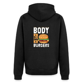 Body By Burgers Meat Buns Food Hamburger - Unisex Premium Bio Zip Hoodie - Schwarz - Hinten - Nico (187cm)