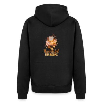 Ich bin dankbar für Bücher Lustige Bibliothekarin - Unisex Premium Bio Zip Hoodie - Schwarz - Hinten - Nico (187cm)