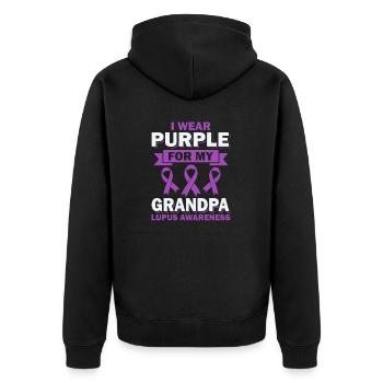 Ich Trage Lila Für Meinen Großvater Lupus - Unisex Premium Bio Zip Hoodie - Schwarz - Hinten - Nico (187cm)