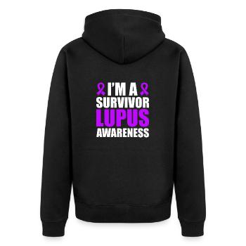 Ich Bin Ein Überlebender Lupus-bewusstsein - Unisex Premium Bio Zip Hoodie - Schwarz - Hinten - Nico (187cm)