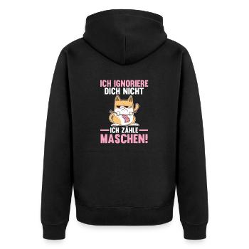 Häkeln Nähen Stricken - Unisex Premium Bio Zip Hoodie - Schwarz - Hinten - Nico (187cm)