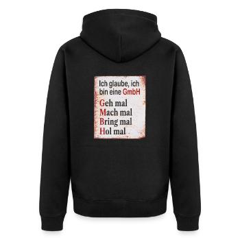 Ich glaube ich bin eine GmbH Humor Geschenk - Unisex Premium Bio Zip Hoodie - Schwarz - Hinten - Nico (187cm)