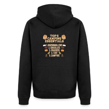 Campingausrüstung Essentials Marshmallows S'Mores - Unisex Premium Bio Zip Hoodie - Schwarz - Hinten - Nico (187cm)