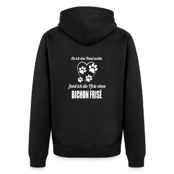 Hand & Pfote - Spruch - Bichon Frisé - Unisex Premium Bio Zip Hoodie - Schwarz - Hinten - Nico (187cm)