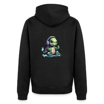 Süße Schildkröte mit Kopfhörer hört Musik - Unisex Premium Bio Zip Hoodie - Schwarz - Hinten - Nico (187cm)