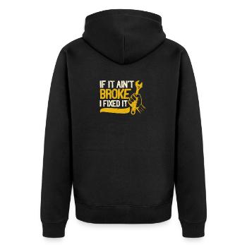 Wenn es nicht kaputt ist, habe ich es repariert - Unisex Premium Bio Zip Hoodie - Schwarz - Hinten - Nico (187cm)