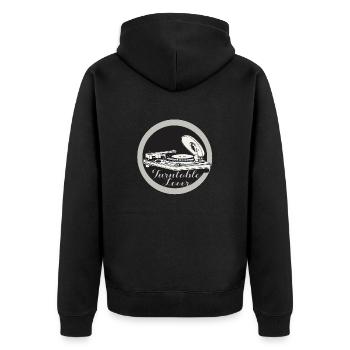PLATTENSPIELER - Unisex Premium Bio Zip Hoodie - Schwarz - Hinten - Nico (187cm)