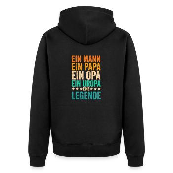 Vater Papa Opa Uropa - Unisex Premium Bio Zip Hoodie - Schwarz - Hinten - Nico (187cm)