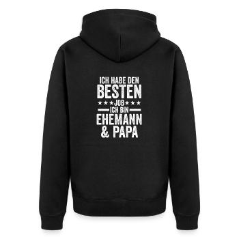 Beste Ehemann Und Papa Der Welt - Unisex Premium Bio Zip Hoodie - Schwarz - Hinten - Nico (187cm)
