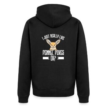 Fennek Fuchs Fennec Fox Wüstenfuchs - Unisex Premium Bio Zip Hoodie - Schwarz - Hinten - Nico (187cm)