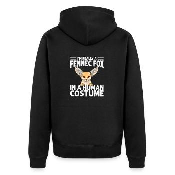 Fennek Fuchs Fennec Fox Wüstenfuchs - Unisex Premium Bio Zip Hoodie - Schwarz - Hinten - Nico (187cm)