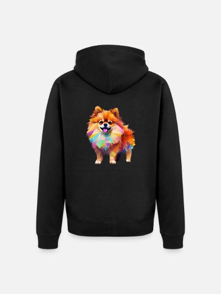 Miniature Spitz Geometric Drawing - Unisex Premium Organic Zip Hoodie - black