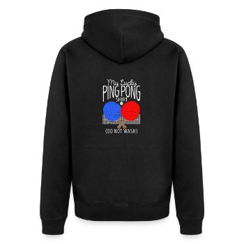 My Lucky Ping Pong Shirt Do Not Wash Lustiger - Unisex Premium Bio Zip Hoodie - Schwarz - Hinten - Nico (187cm)
