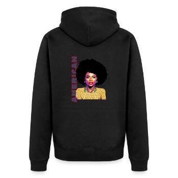 Femme noire 12 avec lettrage américain - Veste à capuche bio Premium Unisexe - noir - Dos - Nico (187cm)