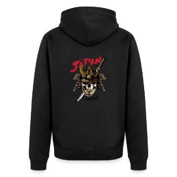 Totenkopf im Samurai-Helm - Unisex Premium Bio Zip Hoodie - Schwarz - Hinten - Nico (187cm)