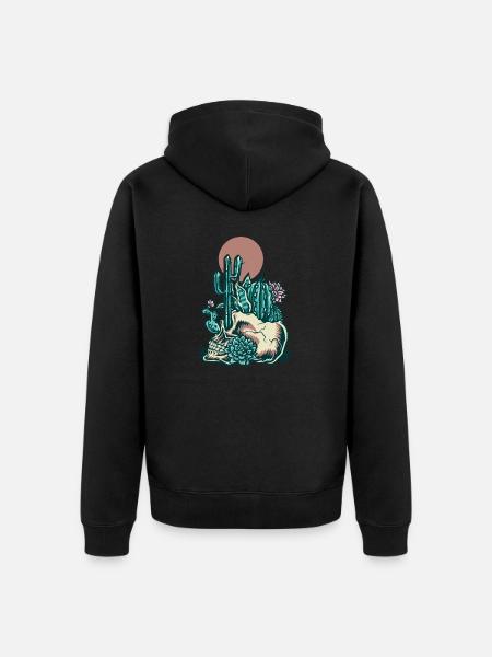 Skull with cactus - Unisex Premium Organic Zip Hoodie - black