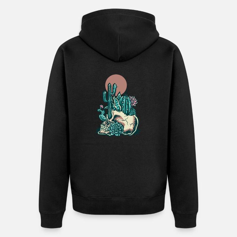 Crâne avec cactus - Veste à capuche bio Premium Unisexe - noir