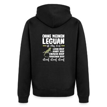 Ohne meinen Leguan ist alles doof - Unisex Premium Bio Zip Hoodie - Schwarz - Hinten - Nico (187cm)
