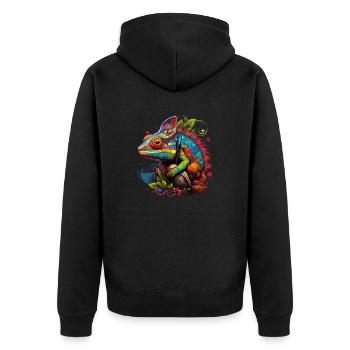 Chamäleon Bunt - Unisex Premium Bio Zip Hoodie - Schwarz - Hinten - Nico (187cm)