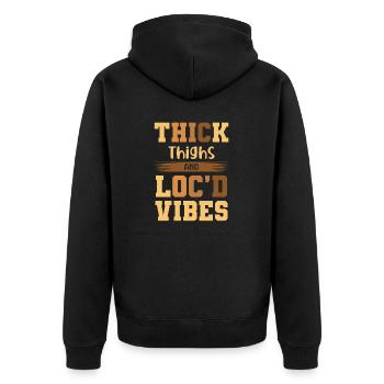 Cuisses épaisses Loc’d Vibes Afro Cheveux Noir Américain - Veste à capuche bio Premium Unisexe - noir - Dos - Nico (187cm)