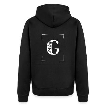 letter G initial - Unisex Premium Organic Zip Hoodie - black - Back - Nico (187cm)
