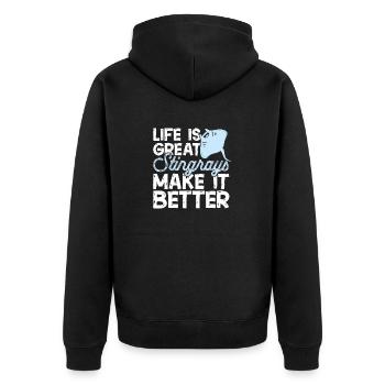 Stachelrochen Mantarochen Ozean Rochen - Unisex Premium Bio Zip Hoodie - Schwarz - Hinten - Nico (187cm)