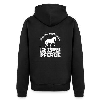 Pferd Reiten Reiter Reiterin Reitsport Pferde - Unisex Premium Bio Zip Hoodie - Schwarz - Hinten - Nico (187cm)