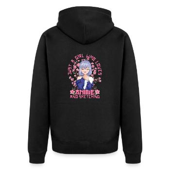 Anime And Sketching Girl - Kitschy Sakura Cherry - Unisex Premium Organic Zip Hoodie - black - Back - Nico (187cm)