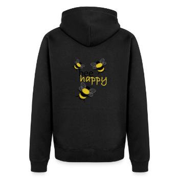 bee happy - Sei glücklich, fröhlich, Bienen, Natur - Unisex Premium Bio Zip Hoodie - Schwarz - Hinten - Nico (187cm)