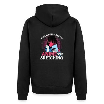 Anime und Skizzieren Nerd Manga Anime Waifu Girl - Unisex Premium Bio Zip Hoodie - Schwarz - Hinten - Nico (187cm)