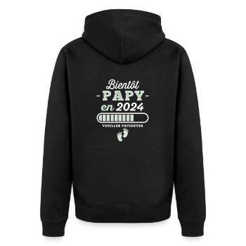 Bald Opa 2024 Geschenk Neugeborener Opa - Unisex Premium Bio Zip Hoodie - Schwarz - Hinten - Nico (187cm)