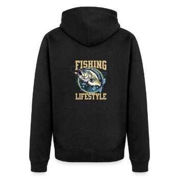 Angeln Lebensstil - Unisex Premium Bio Zip Hoodie - Schwarz - Hinten - Nico (187cm)