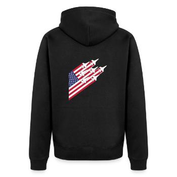 USA Flag and Fighter Jets - Unisex Premium Organic Zip Hoodie - black - Back - Nico (187cm)