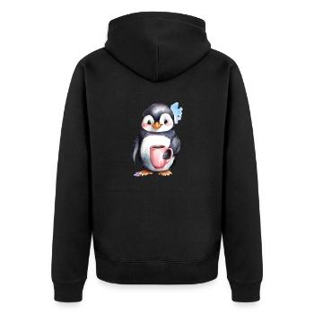 Penguin with coffee watercolor style - Unisex Premium Organic Zip Hoodie - black - Back - Nico (187cm)