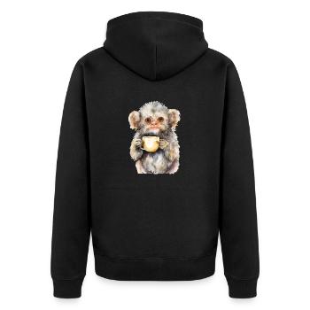 Ouistiti pygmée avec style aquarelle café - Veste à capuche bio Premium Unisexe - noir - Dos - Nico (187cm)