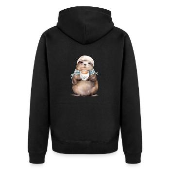 Sealing with coffee watercolor style - Unisex Premium Organic Zip Hoodie - black - Back - Nico (187cm)