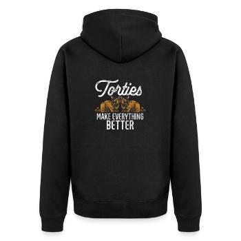 Schildpatt Katze Tortoiseshell Cat Tortie - Unisex Premium Bio Zip Hoodie - Schwarz - Hinten - Nico (187cm)