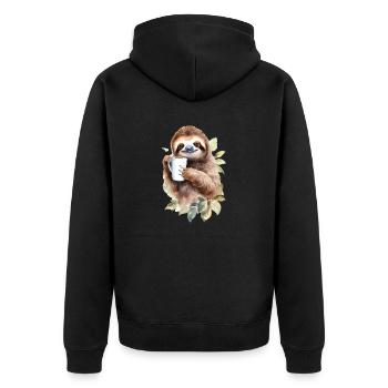 Faultier mit Kaffee -Aquarellstil - Unisex Premium Bio Zip Hoodie - Schwarz - Hinten - Nico (187cm)