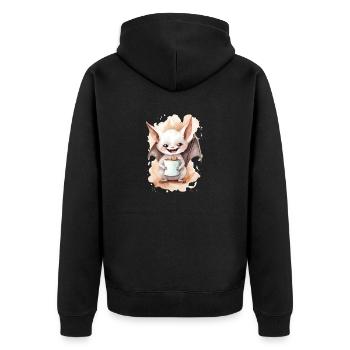 Weißer Fledermaus mit Kaffee -Aquarellstil - Unisex Premium Bio Zip Hoodie - Schwarz - Hinten - Nico (187cm)
