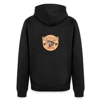 Angelurlaub Angeltour in Norwegen Frøya - Unisex Premium Bio Zip Hoodie - Schwarz - Hinten - Nico (187cm)