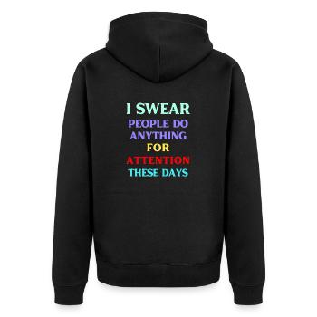 Focus on attention - Unisex Premium Organic Zip Hoodie - black - Back - Nico (187cm)