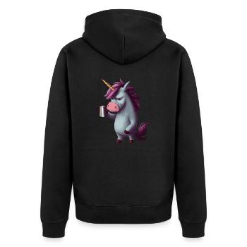 Einhorn mit Kaffeetasse - Unisex Premium Bio Zip Hoodie - Schwarz - Hinten - Nico (187cm)