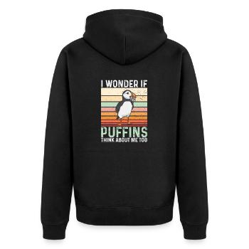 puffin puffin auke birds Lunde - Unisex Premium Organic Zip Hoodie - black - Back - Nico (187cm)