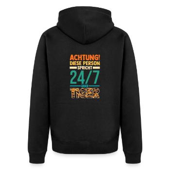 Tiger Motiv - Unisex Premium Bio Zip Hoodie - Schwarz - Hinten - Nico (187cm)