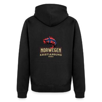 Angelurlaub Angeltour in Norwegen Kristiansund - Unisex Premium Bio Zip Hoodie - Schwarz - Hinten - Nico (187cm)