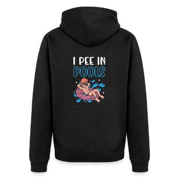 Ich Pinkle In Pools Lustige Schwimmhumor - Unisex Premium Bio Zip Hoodie - Schwarz - Hinten - Nico (187cm)