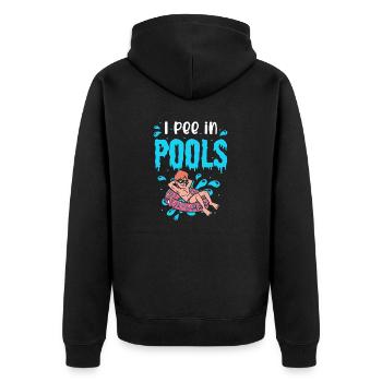 Lustiger Pool -Begleiter, Pinke Ich In Pools - Unisex Premium Bio Zip Hoodie - Schwarz - Hinten - Nico (187cm)