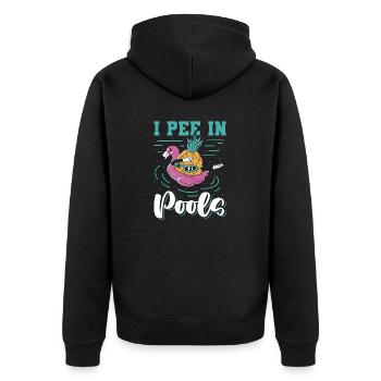Ich Pinkle In Pools Schwimmwitz, Die In - Unisex Premium Bio Zip Hoodie - Schwarz - Hinten - Nico (187cm)